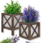 Farmhouse Planters Set Of 2 Stand Galvanized Metal Brown Rustic Wood Autumn Legs. Fixed Price $89.99.