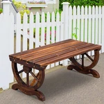 2-PERSON Wagon Wheel Wooden Garden Bench Seat Chair For Backyard Patio Brown. Fixed Price $50.95.