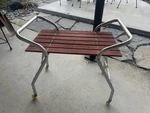 Vintage Retro Redwood Slat Mcm Aluminum Patio Bar Pool Drink Cart Rolling Table. Fixed Price $109.00.