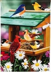 Backyard Birds Spring Feast 13A3689 Evergreen Satin House Flag 28X44. Fixed Price $12.98.