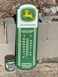 "john Deere" Large Metal Advertising Thermometer (27"X8.5") Exc Cond, Works Perf. Fixed Price $85.00.