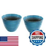 Alpine Corporation 12 Inch Blue Plastic Planters Indoor Outdoor Ribbed Lightweig. Fixed Price $69.35.