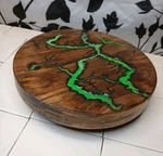Round Fractal Burned Plant Stand Neon Green Resin Retro Art Deco Mcm Handmade. Fixed Price $50.00.