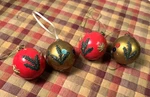 4 Vintage Handmade Wooden Xmas Ball Ornaments Brass Fasteners Ends. Fixed Price $19.99.