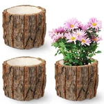 3 Pcs Wooden Flower Pot Bark Bucket Planter Rustic Vase .... Fixed Price $32.80.