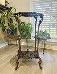 Antique Victorian Ornate Cherub Cast Iron Plant Stand 3 Tier 1800S. Fixed Price $450.00.
