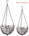 SET/2 Wrought Iron Rust Metal Plant Chain Hanger Flower Garden Hanging Baskets. Fixed Price $139.99.