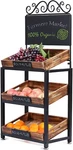 Mygift 3-TIER Vintage Metal & Burnt Wood Produce Stand With Chalkboard Sign. Fixed Price $189.99.