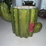 Pier One Barrel Cactus With Bloom Planter Drain Hole Vintage 6 Tall X 5. Fixed Price $28.00.