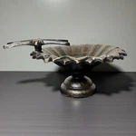 Vintage Brass Bird Bath Trinket Dish Dragonfly 8" Round Black Gold Pedestal Bowl. Fixed Price $24.87.
