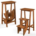 Costway Tier Folding Step Stool 3-IN-1 Rubber Wood Ladder Storage Shelf Coffee. Fixed Price $69.99.