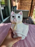 Vintage Ceramic Cat Shaped Planter White Pink Glossy Finish Indoor Animal Plants. Fixed Price $8.50.
