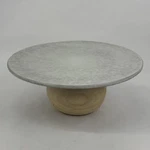 Bloomingville White Speckled Stoneware Pedestal Serving Tray Wood Base Chipped. Fixed Price $10.50.