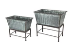 Zeckos Set Of 2 Galvanized Zinc Finish Metal Tub Planters On Stands. Fixed Price $149.95.