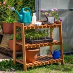 3-TIER Meranti Wood Plant Stand With Teak Oil Finish 36 By Sunnydaze. Fixed Price $195.00.