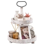 Farmhouse 2-TIER Wood Tray Stand With Metal Handle 17"X13" Distressed White. Fixed Price $38.32.