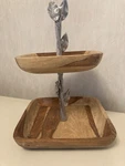 Pier 1 Imports Teak Wood 2 Tier Serving Tray With Silver Metal Leaf Stand. Fixed Price $38.00.