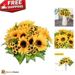 Realistic Artificial Sunflower Vases - Set Of 2 For Bright Indoor/outdoor Decor. Fixed Price $32.99.