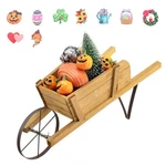 Wooden Wagon Planter Decorative Indoor/outdoor Rustic Flower Cart W/wheel Walnut. Fixed Price $39.99.