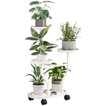 Yizaijia 3 Tier Metal Plant Stand With Wheels White Indoor Outdoor Flower Shelf. Fixed Price $43.59.
