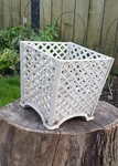 Vintage Cast Iron Open Weave Lattice Basket Planter Pot Holder 7X7X7 White. Fixed Price $99.99.