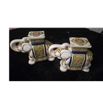 Pair International Caravan Ceramic Elephant Garden Stool Plant Stand White 17". Fixed Price $150.00.