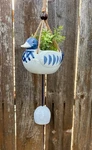 Japanese Bird Duck Wind Chime Planter, Blue & White Ceramic, Zen Garden Decor. Fixed Price $62.00.