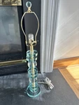 Rare Heavy Round Glass Stacked Ball Green & Gold Art Deco Table Lamp 28.5 Tall. Fixed Price $149.99.