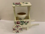 Flower Cart Planter Holder Set Hand Painted Wooden Patio Spring Decor. Fixed Price $19.95.