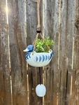 Japanese Bird Duck Wind Chime Planter, Blue & White Ceramic, Zen Garden Decor. Fixed Price $62.00.
