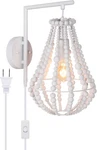 Plug In Wall Sconce, Coastal White Wood Beaded Lights - Super Cute Chic. Fixed Price $133.99.