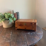 Vtg Cedar Wood Chest Box W/ Brass Hardware Trinket Keepsake Art Deco Carving. Fixed Price $28.95.