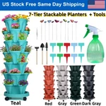 7-TIER Stackable Planters Vertical Pot With 4 Wheels & Garden Tools Set. Fixed Price $39.86.