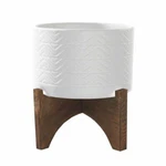Flora Bunda Mid-century 5" Wavy Ceramic Planter On Wood Stand. Fixed Price $25.99.
