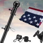Pole Kit With 3X5 Embroidered American Flag, 5FT, Tangle Free, Black. Fixed Price $27.05.
