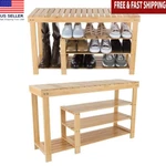 3-TIER Bamboo Shoe Rack Bench Durable Eco-friendly Storage Organizer Indoor Use. Fixed Price $66.43.