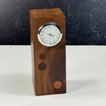 Signed Black Walnut Carved Wood Block Desk Clock Chris Sibley 4.75" Art. Fixed Price $44.00.