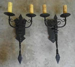 Custom Pair 1920S Style Wrought Iron Spanish Revival Wall Sconce Lamp Lantern. Fixed Price $1025.00.
