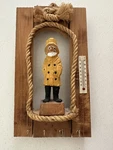 Fisherman Figure Hand Carved Wood Nautical Folk Art Wall Captain Thermometer. Fixed Price $10.00.