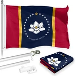 Flag Pole 6FT Silver & Mississippi Ms 2022 3X5FT Combo Printed 150D Poly. Fixed Price $51.95.