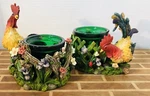 2 By Ganz Garden Rooster Candle Holders Votive Tea Light Painted Detailing. Fixed Price $18.70.