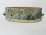 Oval Planter Baker Stoneware Studio Art Pottery Dish Handles 10X4X3 Blue Glaze. Fixed Price $19.99.