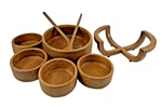 Winsome Wood Thailand Teak Salad SET-8 Piece, 9" W/stand 4 Bowls, Uten. Fixed Price $43.98.