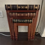 Book Motif Nesting Tables Set Of 3 Wood Polished Finish Brown Black Green Gold. Fixed Price $150.00.
