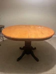 Oval Pedestal Dining Table Light Wood Top Black Base Indoor Kitchen. Fixed Price $115.00.