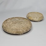 Set Of 2 Pier 1 Round Stone Marble Pillar Candle Holder Plant Stand 7" & 5" Read. Fixed Price $65.00.