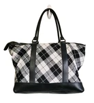 Ll Bean Field & Town Plaid Black Leather Large Tote Bag 14.5"WX12.5"HX7"D. Fixed Price $81.25.