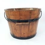 Vintage Rustic Wooden Bucket Pail With Bail Handle Grip. Fixed Price $95.00.