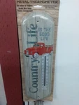 Country Life 17" Tall Metal Thermometer Classic Red Pickup Truck (FVS024291). Fixed Price $34.99.