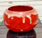 Round Crimson And White Drip Glaze Studio Art Pottery Ceramic Planter. Fixed Price $20.00.